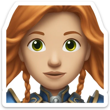 femae human from world of warcraft, ginger hair, green eyes, long hair, blue armor sticker