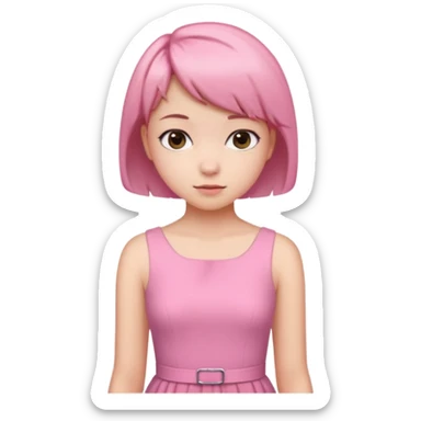 Un emoji de una. Chica adolescente vestido rosado pelo corto casi por los hombros sticker