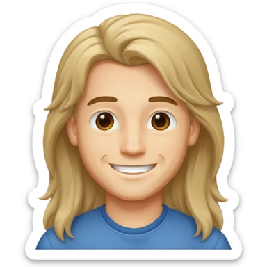 An emoji of a soft boy with long hair and pink background. sticker