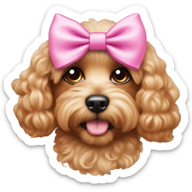cavapoo dog wearing a pink bow on head  sticker