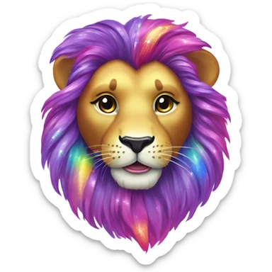 Lisa frank lion with glitter rainbow mane sticker