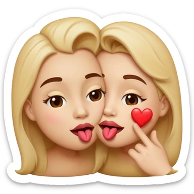 A cute circular blowing a smooch kiss and a bite on a another emoji's lip sticker
