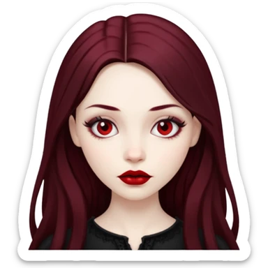 Beautiful pale skin, realistic gothic female, long hair, deep red lips sticker