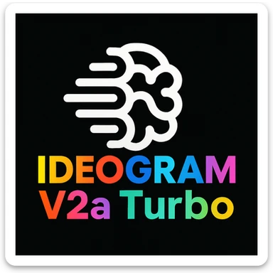 make a non gradient solid but colorful text of "Ideogram V2a Turbo", black background, add this logo too, make it good art for this sticker