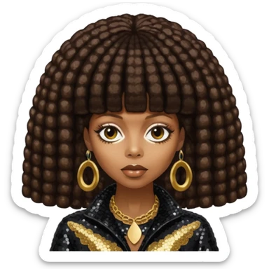 Erykah Badu with dark brown hair, dark brown sequin outfit sticker