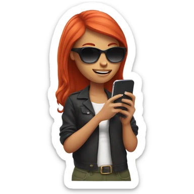 Red hair girl with sunglasses With a cell phone in her hands Checking text from her friend sticker