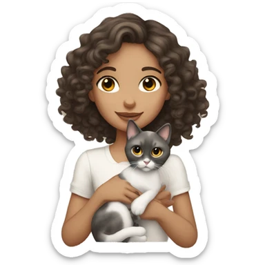 curly brunette girl gray eyes holding siamese cat sticker