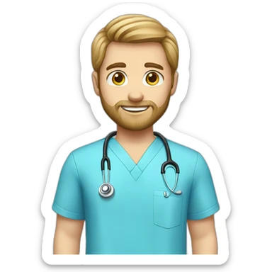 male dark blond with beard doctor in baby blue scrubs sticker