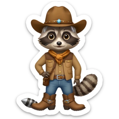 Raccoon wearing boots and a cowboy hat sticker