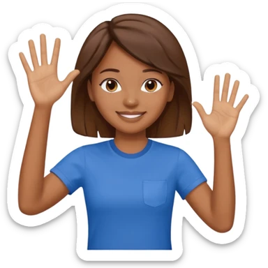 The face of an activist girl waving her hand in a blue T-shirt sticker