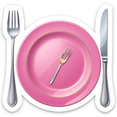 A luxurious plate with pink accents and elegant details, fork and knife sticker