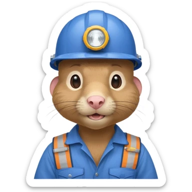 a mole rat, blue helmet, headlamp, worker cloth sticker