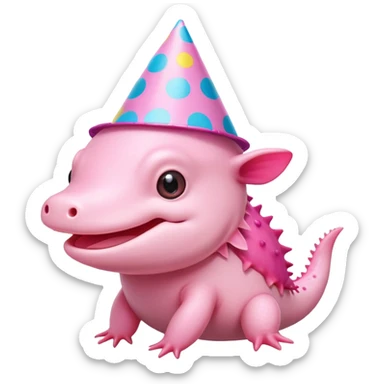 An axolotl with a birthdayhat sticker