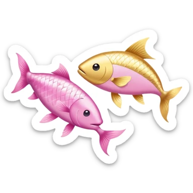 Two long fish one light pink one gold swimming oposite directions around each other Pisces sticker