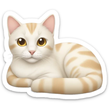 White and light beige cat lying on a bed sticker