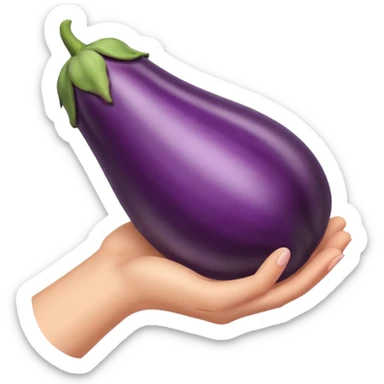 Hand holding an eggplant sticker