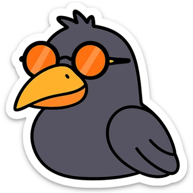 Make the bird emoji even less realistic—more cartoonish and simplified, but keep the same pose, orange beak, and round sunglasses. Minimal feather texture, smooth shading, and a playful look. Bird looking to the right. No background. Maintain the style of the original bird emoji but make it more cartoonish and simplified. sticker