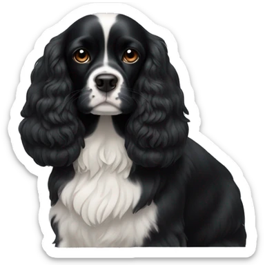 Small completely black king spaniel with black fur on his whole face and white fur on chest sticker