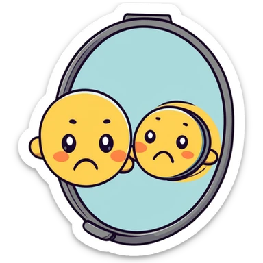 Cartoon face looking frustrated at mirror with hyperpigmentation spots sticker