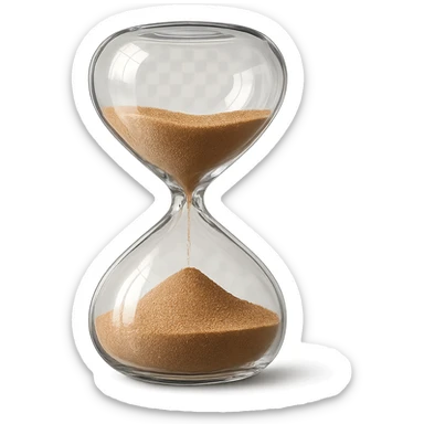 3D hyperrealistic hourglass, 4K render, precise details of glass and sand, photographic quality, transparent background sticker