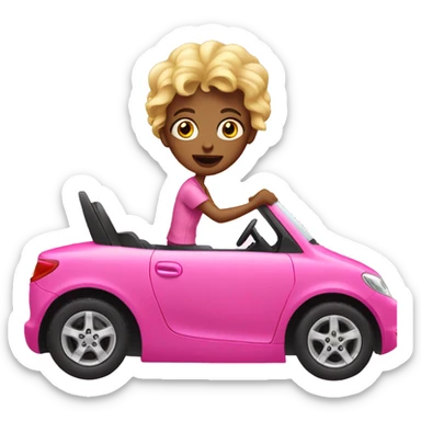 crazy girl driving pink car sticker