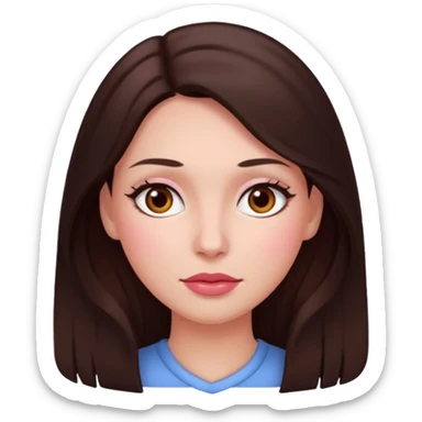 An emoji featuring a woman with dark brown long hair, brown eyes, light pinkish skin, red cheeks sticker