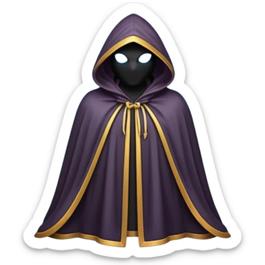 hooded cloak object icon, dark fabric cloak with deep hood, fantasy style, soft folds, 3D cartoon, mobile game icon style, centered, clean background, soft shadow, no text, no watermark
 
 sticker