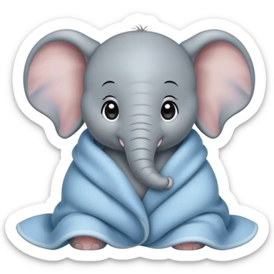 Cute, Disney-style baby elephant cozy in blanket sticker