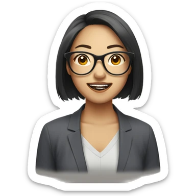 asian woman with glasses blush tongue out sticker