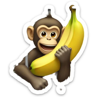 The monkey's outside. Banana inside the cage.  Monkey trying to get the banana out of the cage sticker