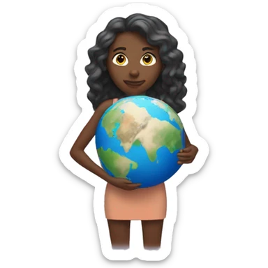 woman stands and holding planet earth in her hands sticker