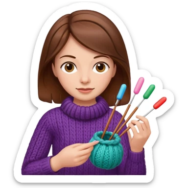  Woman with brown hair no glasses Knitting emoji sticker