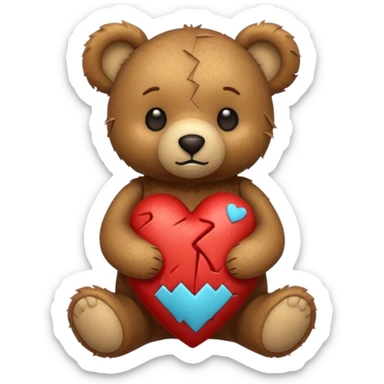 broken toy bear with a stitched heart sticker