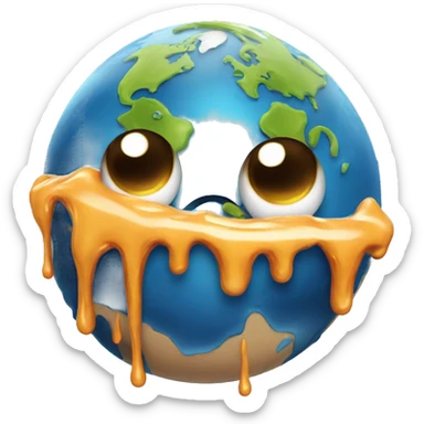 planet earth with melting juice like the melting face emoji sticker
