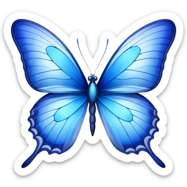 Cinematic Realistic Noble Blue Butterfly Portrait Emoji, Poised and graceful, with delicate, translucent wings rendered in vivid sapphire and indigo tones, a slender, elegant body with finely detailed textures, and gentle, reflective eyes, illuminated by soft natural light, high shine, intelligent and ethereal, styled with an air of refined natural beauty, focused and attentive, soft glowing outline, capturing the essence of a watchful and confident blue butterfly that appears to flutter out of the screen with effortless grace! sticker