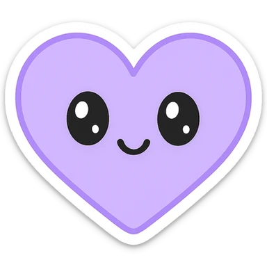 purple heart with cute face, kawaii style, no text, transparent background sticker