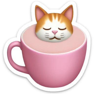 Cat made out of latte foam quietly sleeping in a mocha inside of a pink cup with an bow  sticker