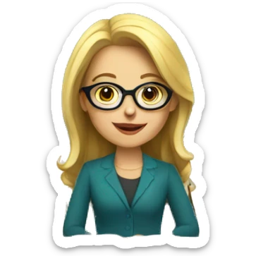 Blonde Teacher with glasses behind desk sticker