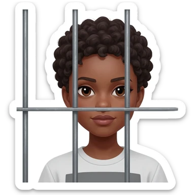 Very Light-skinned lady with short twists not harmed behind metal grey prison bars sticker