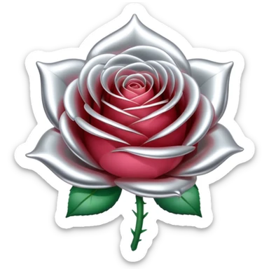 A rose emoji made of liquid silver metal, smooth metallic petals, reflective chrome surface, soft gradients, elegant shape, minimalistic iOS emoji style, centered, clean white background, realistic highlights, no text sticker