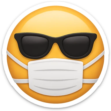face with mask and sunglasses emoji, digital illustration, no background sticker