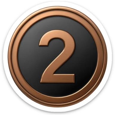 Emoji icon of a black coin with engraved number 2, minimalist style, isolated sticker