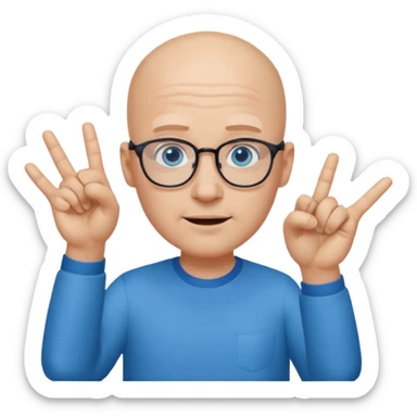 bald man with blue eyes and eye glasses oh well hand gestures sticker