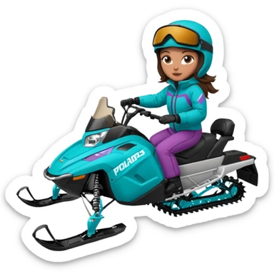 Can you create an emoji of a brunette girl on a teal polaris khaos 850 155 snowmobile about to jump sticker