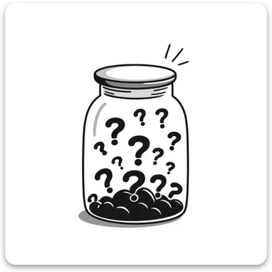 glass jar filled with question marks, hand-drawn doodle style sticker