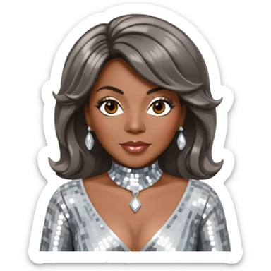 Mary Wilson from The Supremes with dark brown hair, silver outfit sticker