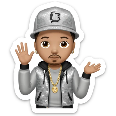 Baby Bash, Rapper with dark brown hair, light grey sequin outfit sticker