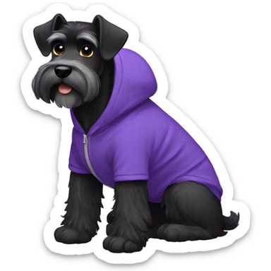 Black schnauzer wearing a purple hoodie sticker