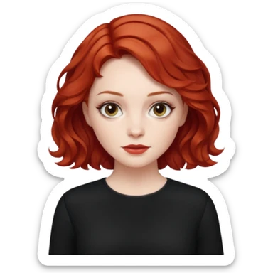 Julia Grant from Summer of Fear with short red wavy hair, black outfit sticker