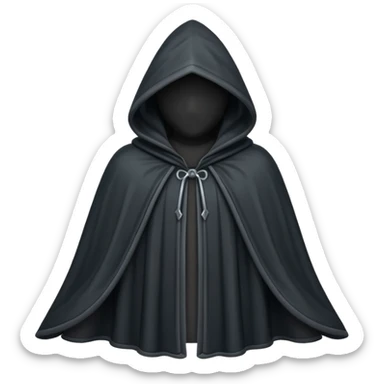 hooded cloak object icon, dark fabric cloak with deep hood, fantasy style, soft folds, 3D cartoon, mobile game icon style, centered, clean background, soft shadow, no text, no watermark
 
 sticker
